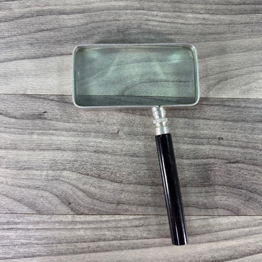 Vintage Mid Century Rectangular Magnifier Glass Lens Aluminum Frame Japan